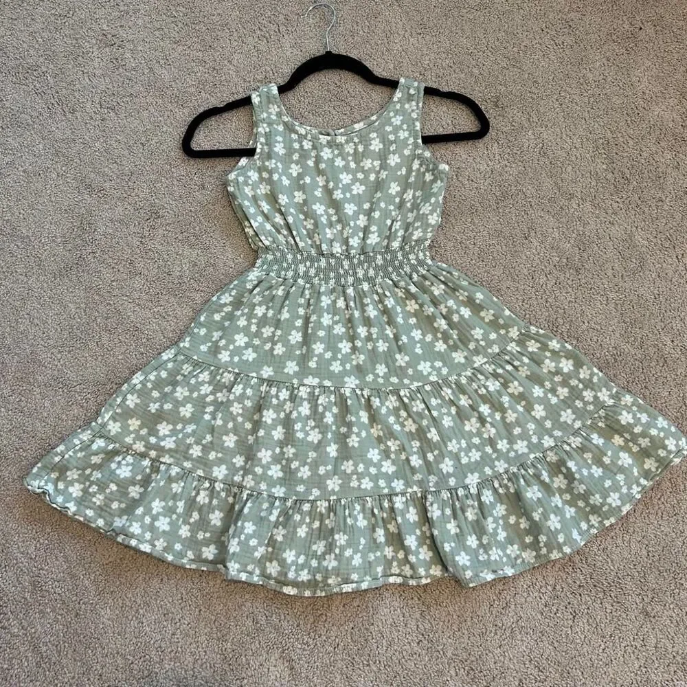 Bearpaw Girls Cotton Soft Summer Floral Green Dress Sz 7 8